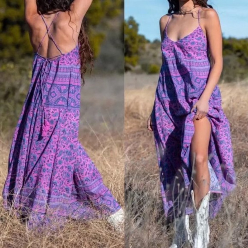09 Gypsy Boho Lace Up Cami Floral Dress - Picture 4 of 8